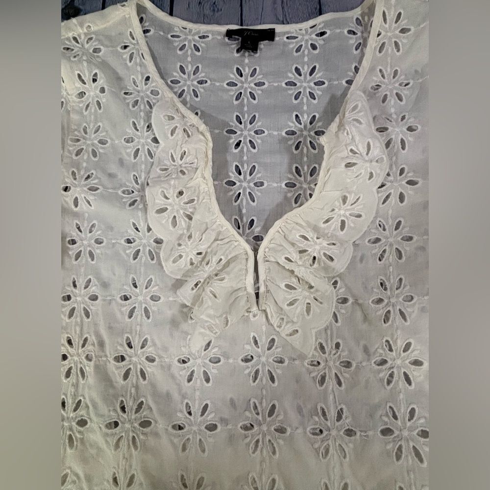 J Crew Cream Eyelet Long Sleeve Deep V Beach Resort Vacation Cover Up Dress L - Picture 3 of 12